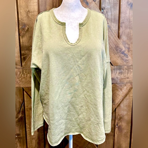 EUC La Miel Olive Green Long Sleeve Jersey Top Sz L - Picture 3 of 13